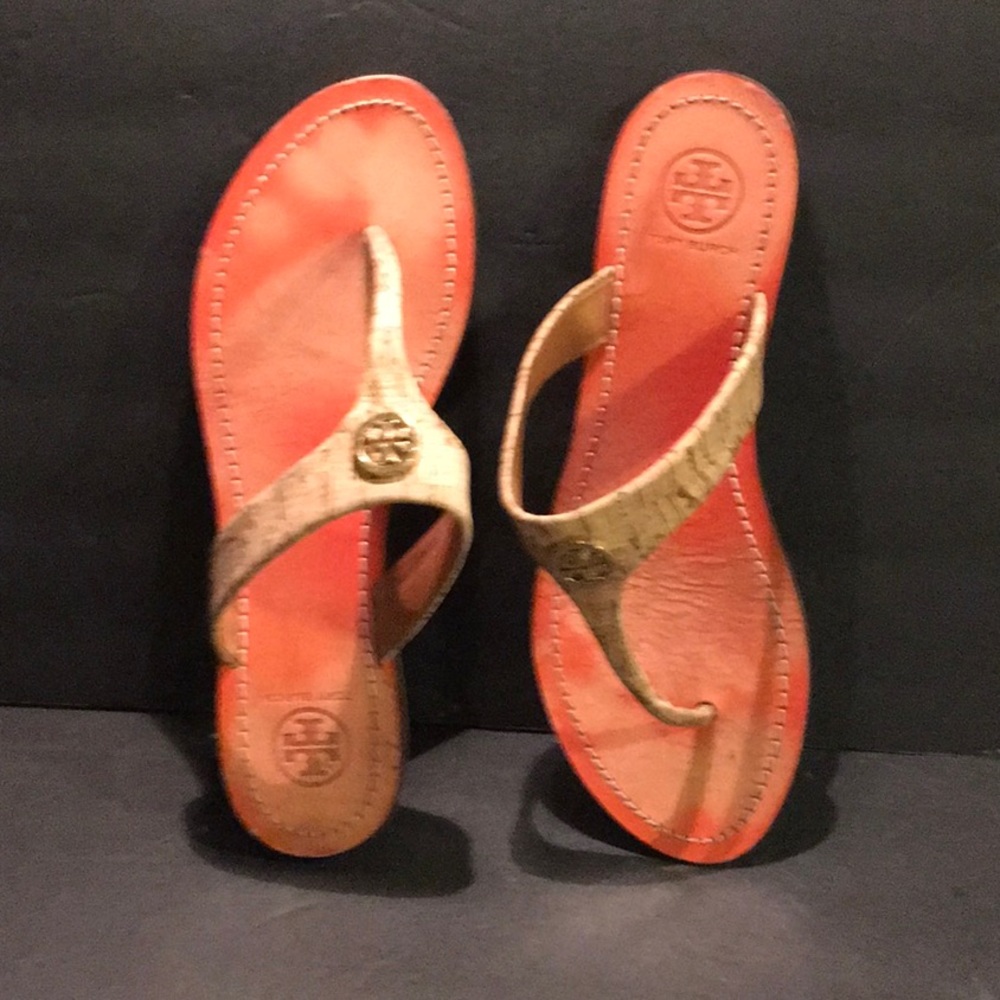 Tory Burch Leather Thong Sandals w Cork Strapping